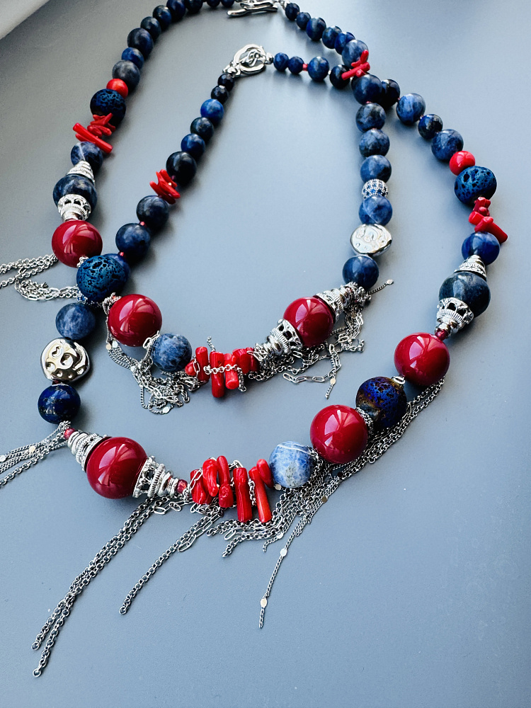 Колье «Круиз» с лазуритом и кораллом - фото 3