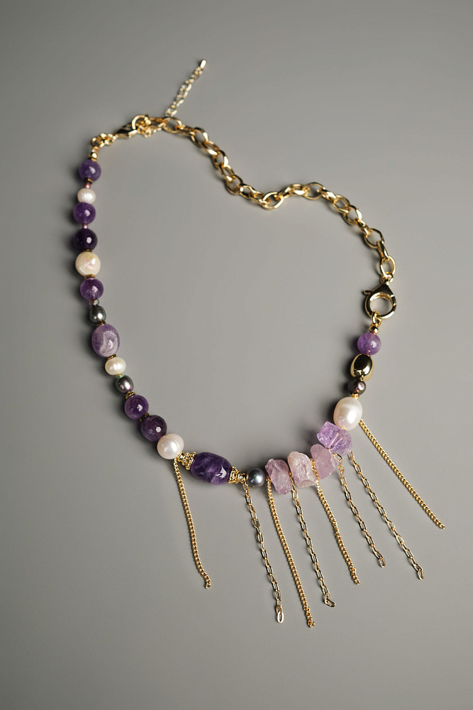 Колье «Lilac» с аметистами и натуральным жемчугом - фото 2