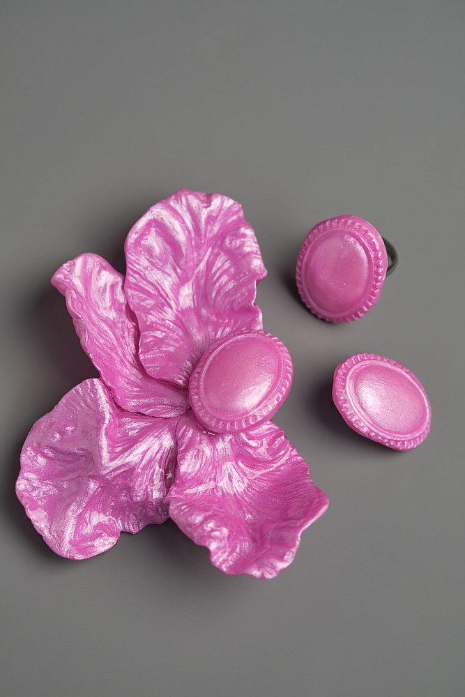 Серьги и кольцо «Фарфоровый цветок». Розовый цвет - фото 4