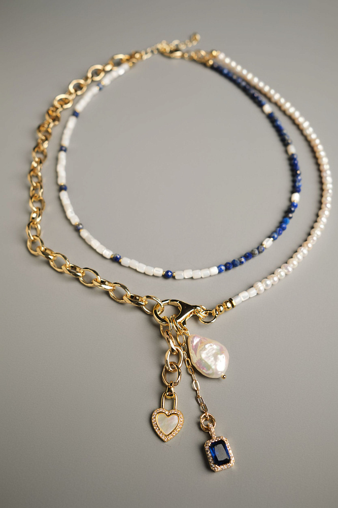 Колье «Baroque pearl» c натуральным жемчугом и содалитом - фото 3