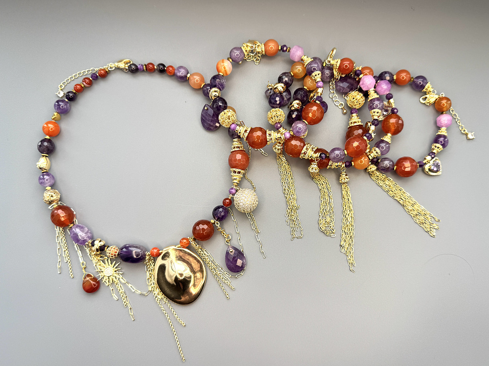 Колье «BALI» с сердоликом и аметистами - фото 4