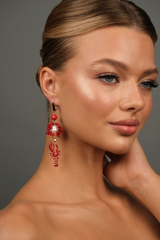 Серьги «Don vibe» с красным кораллом и жемчугом - фото 2