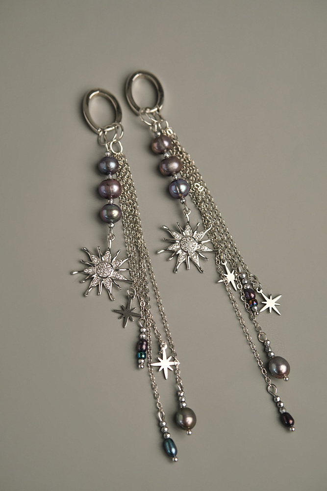 Серьги-трансформеры «Звёздный путь» с натуральным жемчугом  - фото 4