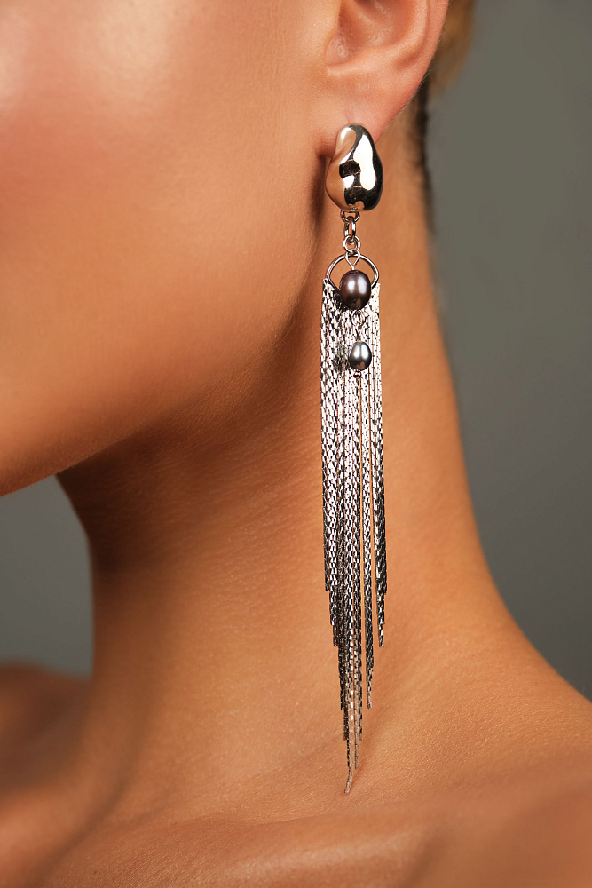 Серьги «Silver drops» c чёрным жемчугом - фото 5