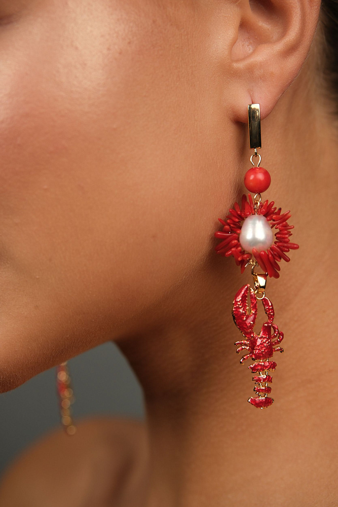 Серьги «Don vibe» с красным кораллом и жемчугом - фото 4